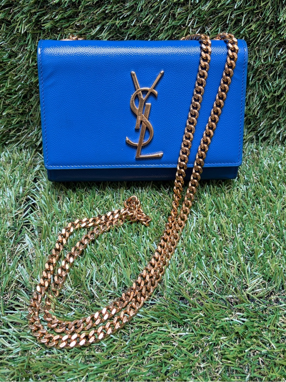 Saint Laurent Small Kate Leather Crossbody with Gold Chain